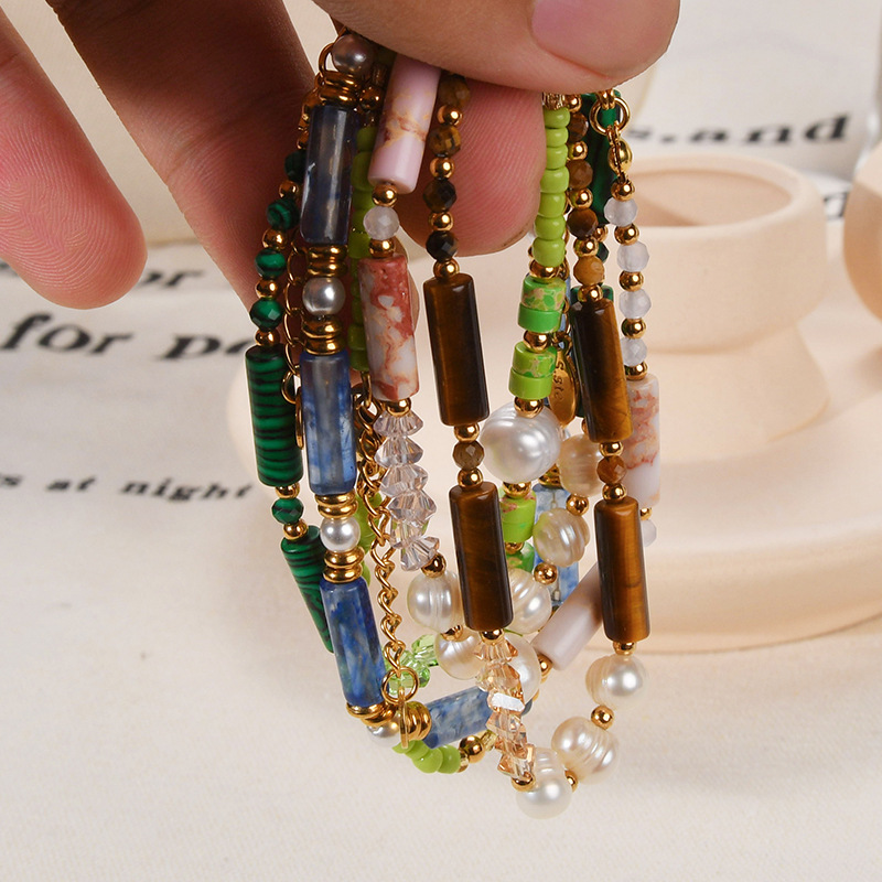 Round Pattern Simple Style Classic Style Round 304 Stainless Steel Natural Stone Wholesale Bracelets