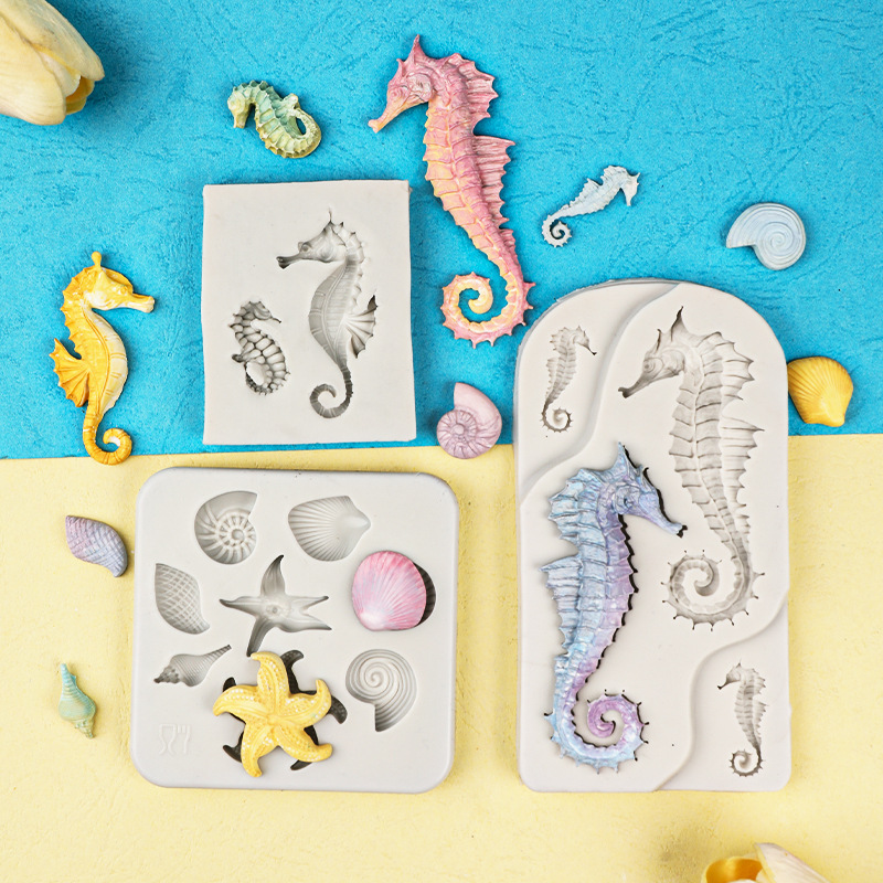 Decorativo animal marino sirena cola tamaño caballito de mar coral tortuga Concha Starfish fondant silicona molde chocolate