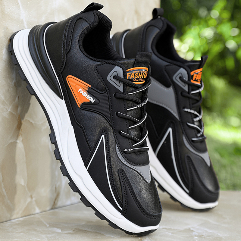 Zapatos Deportivos de Primavera para Hombre, Nuevos Zapatos Casuales de Cuero Impermeables Antideslizantes Negros para Hombre, Zapatos Deportivos para Correr para Hombre