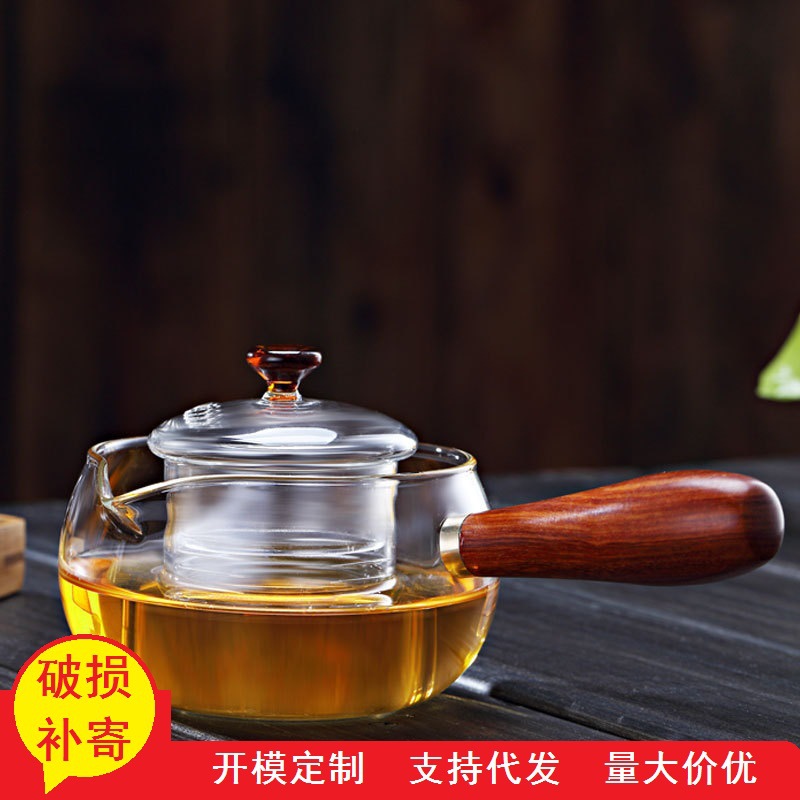 Fabricante de vidrio de borosilicato tetera pequeña verde naranja tetera eléctrica estufa de cerámica calefacción Kung Fu juego de té mango lateral tetera