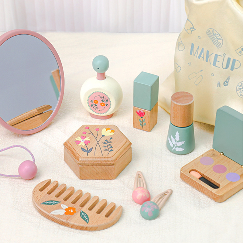 Vestir para niños, vestir, jugar a las casas, juguetes, simulación divertida, bolsa de cosméticos, corte de pelo, juguetes de madera, regalo de cumpleaños para niñas