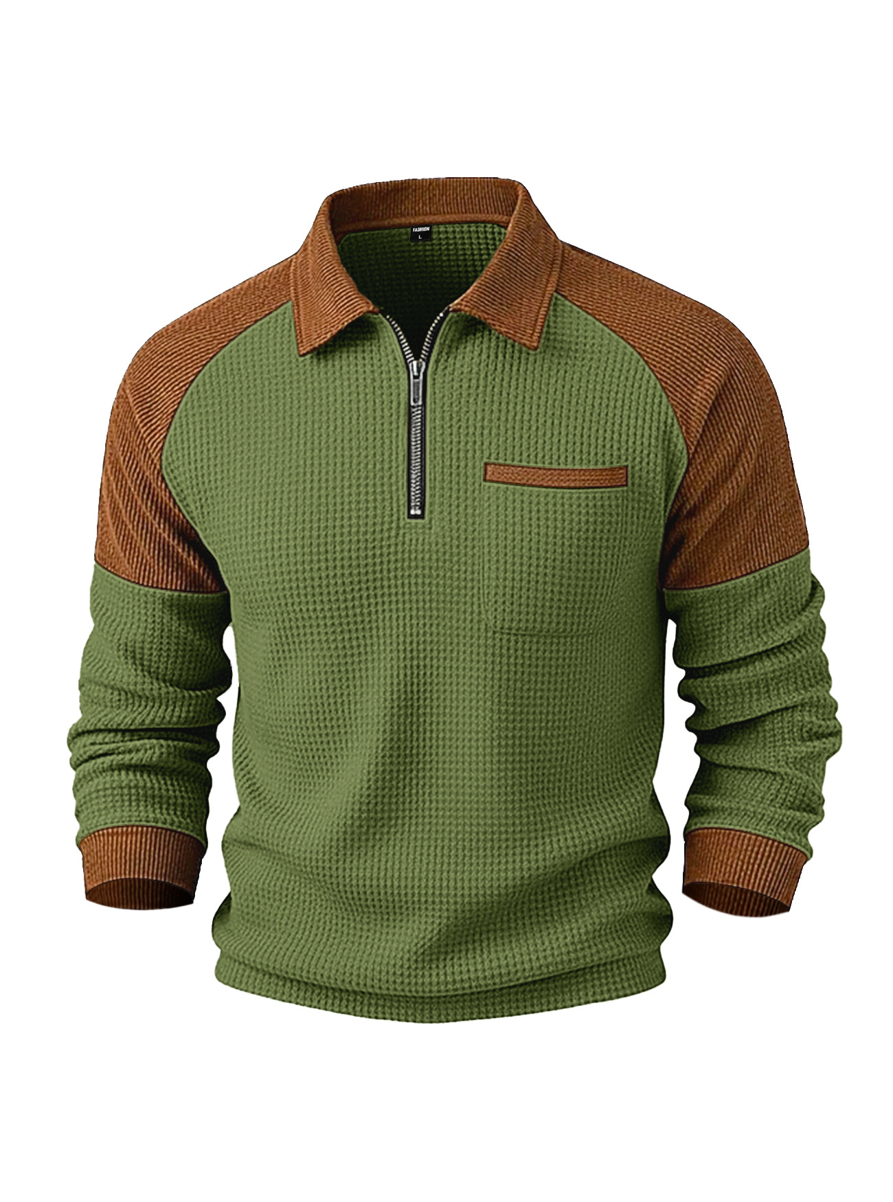 Polo da uomo in maglia waffle con collo a risvolto e zip_voghion.com