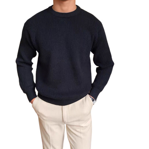 Mens Thick Sweater for Autumn/Winter, Korean Style Trendy Loose Daily Wear Knit Top, Winter INS Hong Kong Style Sluggish Line Jacket