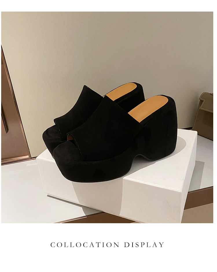 Dép sandal nữ đế xuồng da lộn gót siêu cao 11cm quai ngang hở mũi — Màu nâu, Màu đen chi tiết 19