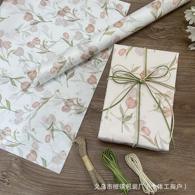 New Simple Tulip Gift Wrapping Paper, Ins-Style Original Gift Packaging Paper, Decorative Flower Wrapping Materials