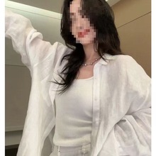 白色亚麻棉麻防晒衬衫外套女夏季薄款外搭衬衣宽松慵懒风气质上衣