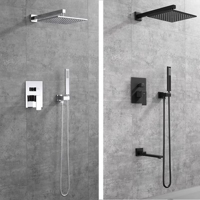 Juego de ducha de ducha negro oscuro frío y caliente en la pared techo de baño de comercio exterior válvula mezcladora de agua de baño de hotel
