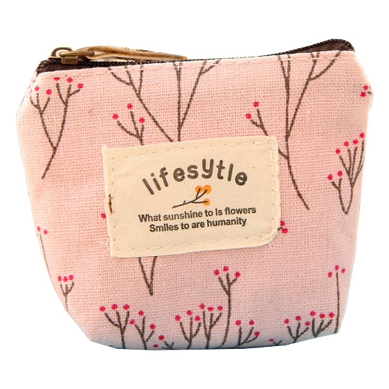 Japanese and Korean Small Fresh Floral Coin Purse Pastoral Style Mini Cartoon Canvas Bag Portable Key Bag Coin Bag