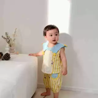 夏季新款可爱风婴儿卡通无袖星星薄款套装精灵宝宝宽肩套