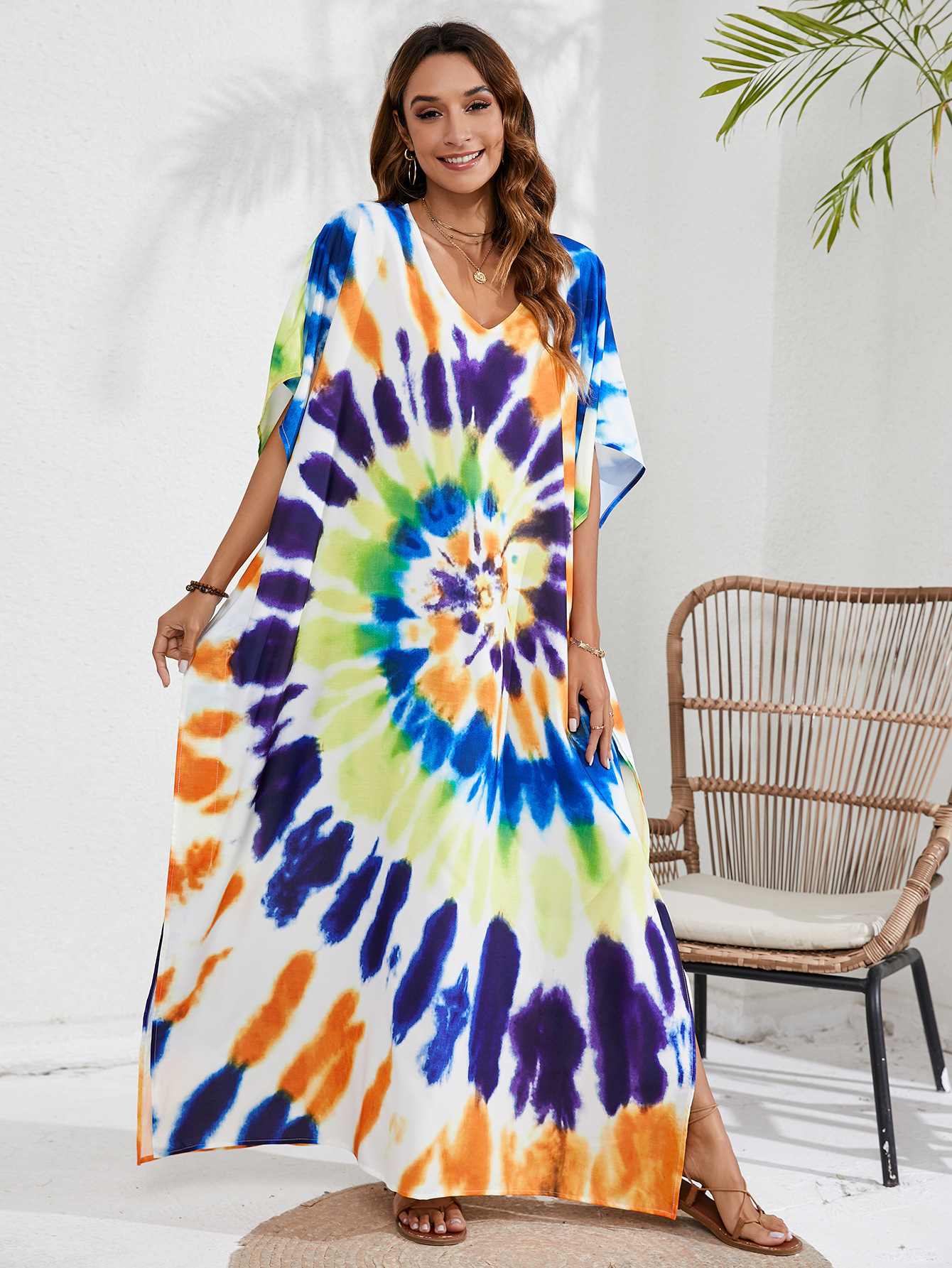 44 colores transfronterizo europeo y americano impreso playa blusa vacaciones playa falda bikini sol protección ropa blusa 1D196