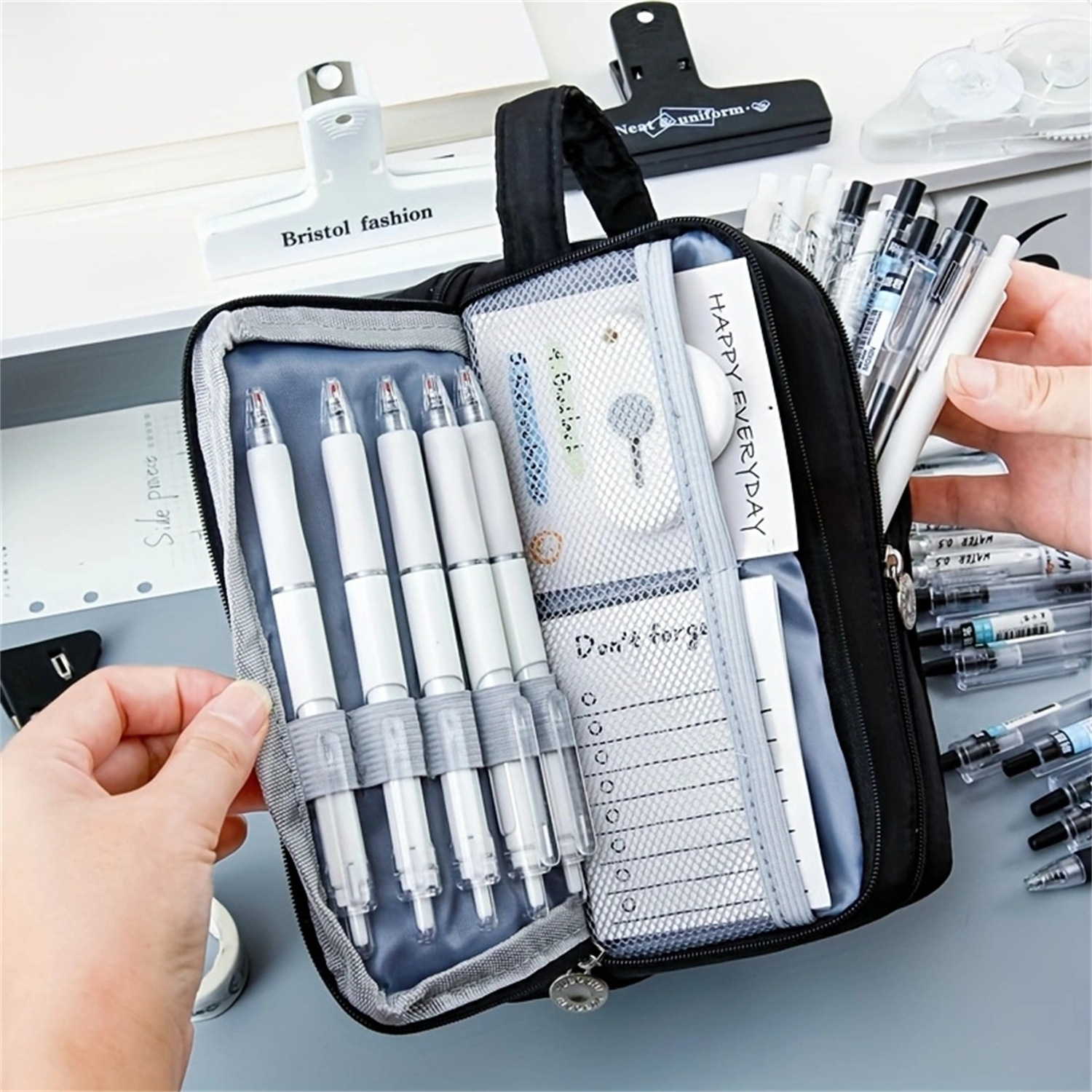 Caja de lápices de estudiante de secundaria de gran capacidad transfronteriza caja de lápices de doble capa caja de lápices multifuncional simple caja de lápices caja de papelería al por mayor