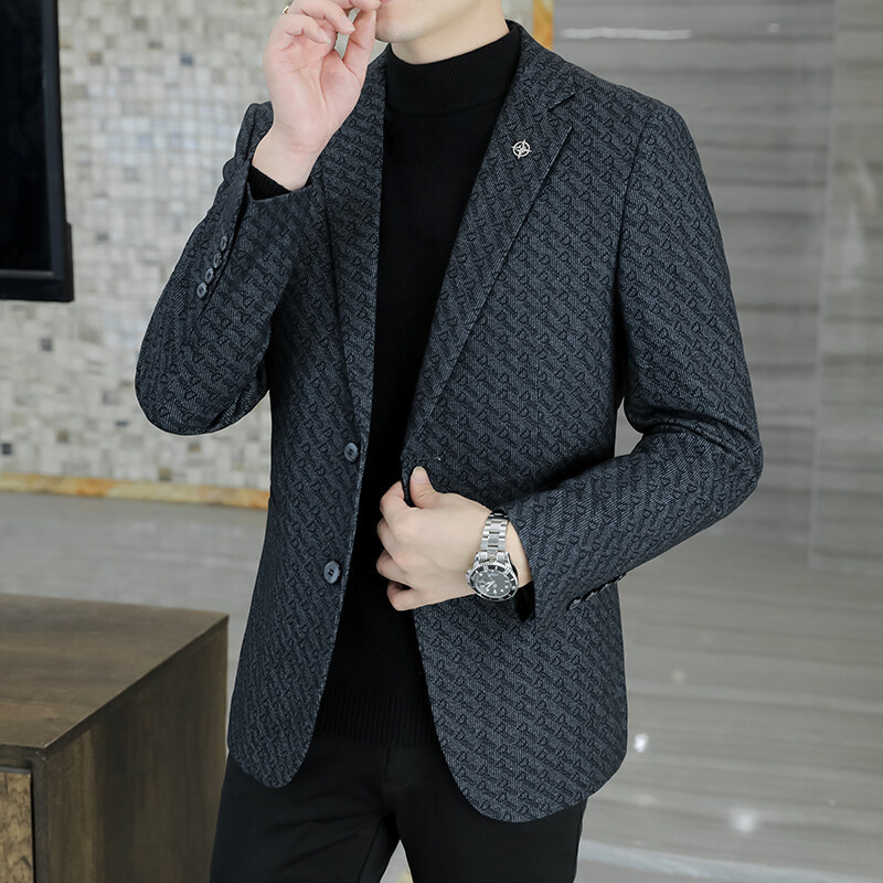 Cross-Border Supply 2022 Autumn and Winter New Woolen Suit Men's Two-Button Single Suit Jacket Men's Ready-Made Order