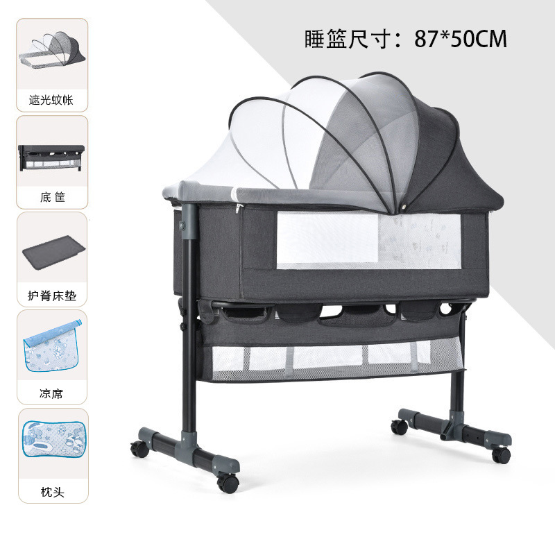 Cama cuna multifuncional para recién nacidos, extraíble con cama plegable, cama para juegos para bebés, mesa de pañales con rodillo