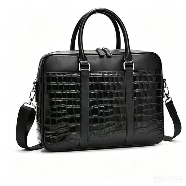 Túi xách tay nam da bò lớp đầu vân cá sấu, đeo chéo dung tích lớn 39×7×29 cm — màu đen