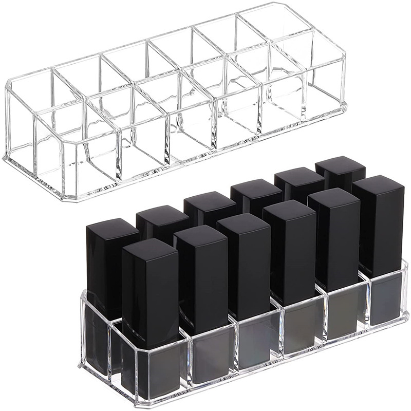 Foreign Trade Acrylic 12-Compartment Lipstick Holder Transparent Lipstick Organizer Dormitory Desktop Cosmetics Lipstick Storage Box