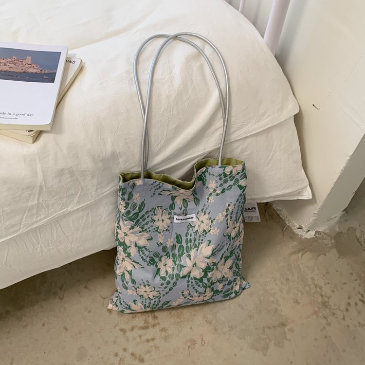Floral Print Canvas Double Handle Shoulder Bag 14