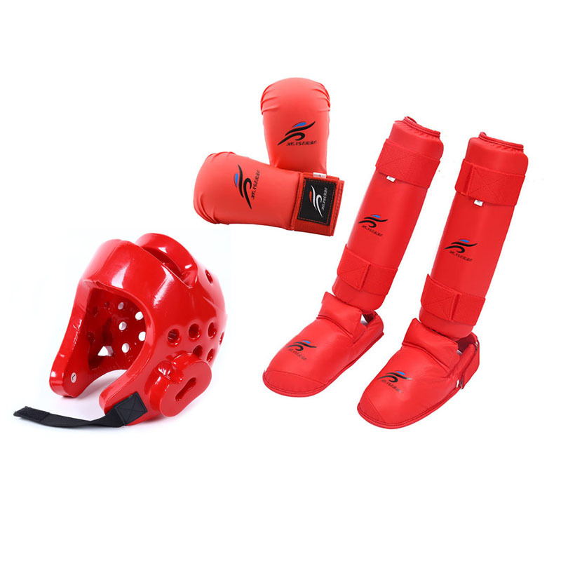 Karate pierna guardia con empeñe boxeo Sanda casco guantes adultos niños entrenamiento Shin guardia pierna guardia