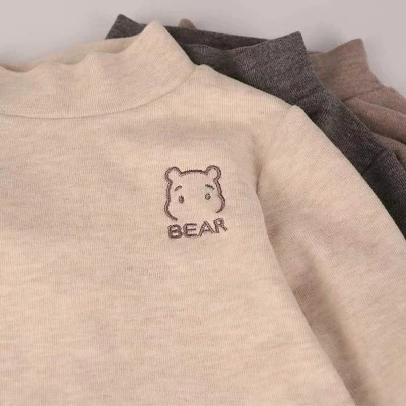 Новая утолщенная футболка с длинными рукавами с милым медведем, Женская осенне-зимняя теплая приталенная внутренняя Базовая рубашка в Корейском стиле