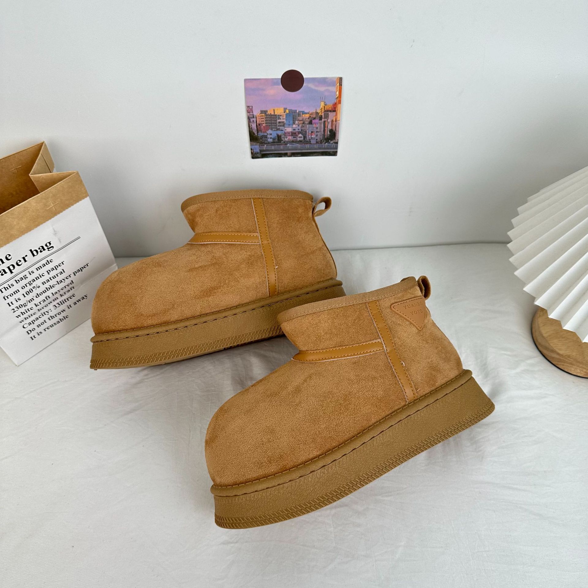 Far Wave 2025 zapatos de nieve de invierno mujer versión coreana de las botas cortas de color de plataforma Kapibala zapatos de algodón cálidos de todo fósforo image 4