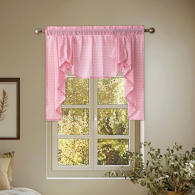 French-style vintage plaid window curtain rod half curtain for kitchen decoration, cross-border dropshipping, direct factory wholesale French-style vintage plaid window curtain rod half curtain for kitchen decoration, cross-border dropshipping, direct factory wholesale