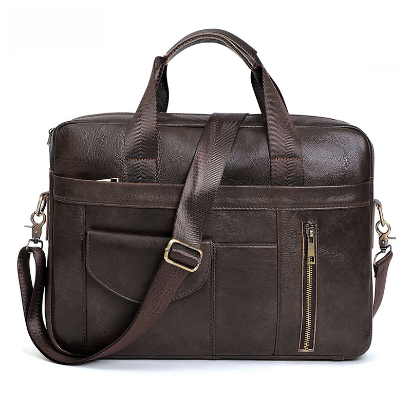 Minimalist Casual Single-Shoulder Briefcase Men's Genuine Leather Handbag Crossbody Bag Casual Fashion 15.6 Inch Laptop Bag