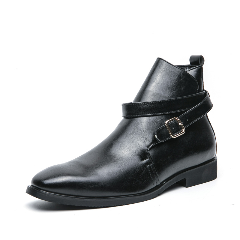 Zapatos de cuero transfronterizos de alto nivel para hombres, zapatos casuales de hebilla de moda británica, zapatos casuales de punta, zapatos comerciales de tamaño grande para hombres antideslizantes