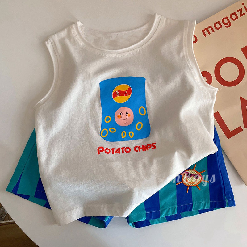 Pure cotton baby sleeveless t-shirt for children, 2026 trendy and stylish boys' and girls' vest, shoulder top, undershirt, summer wear.