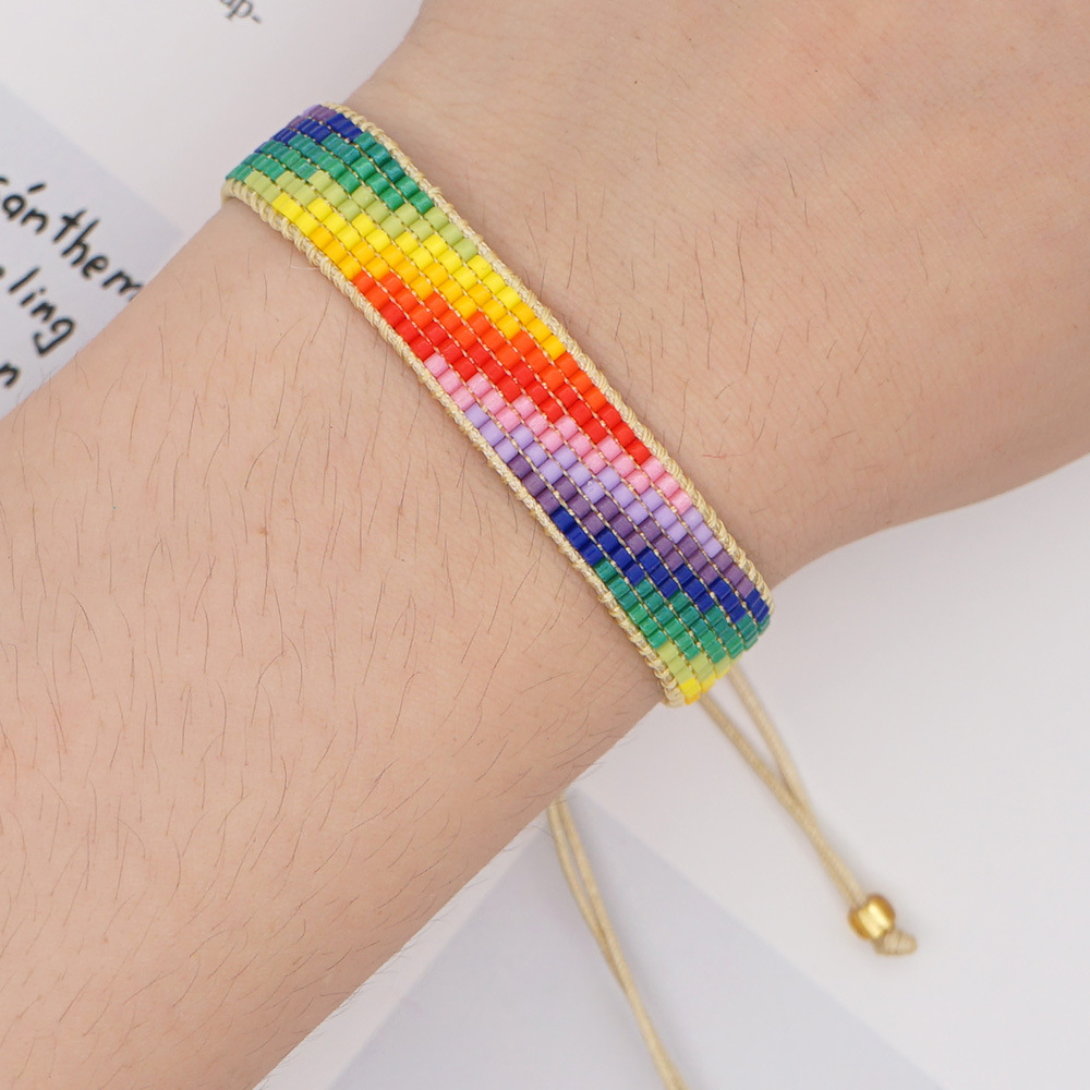 Cross-border New Arrival Miyuki Personality Bead Handmade Bohemian Rainbow Wide Small Bracelet For Women display picture 1