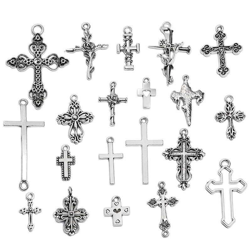 20 DIY vintage zinc alloy jewelry accessories cross pendant earrings necklace pendant cross-border hot sale