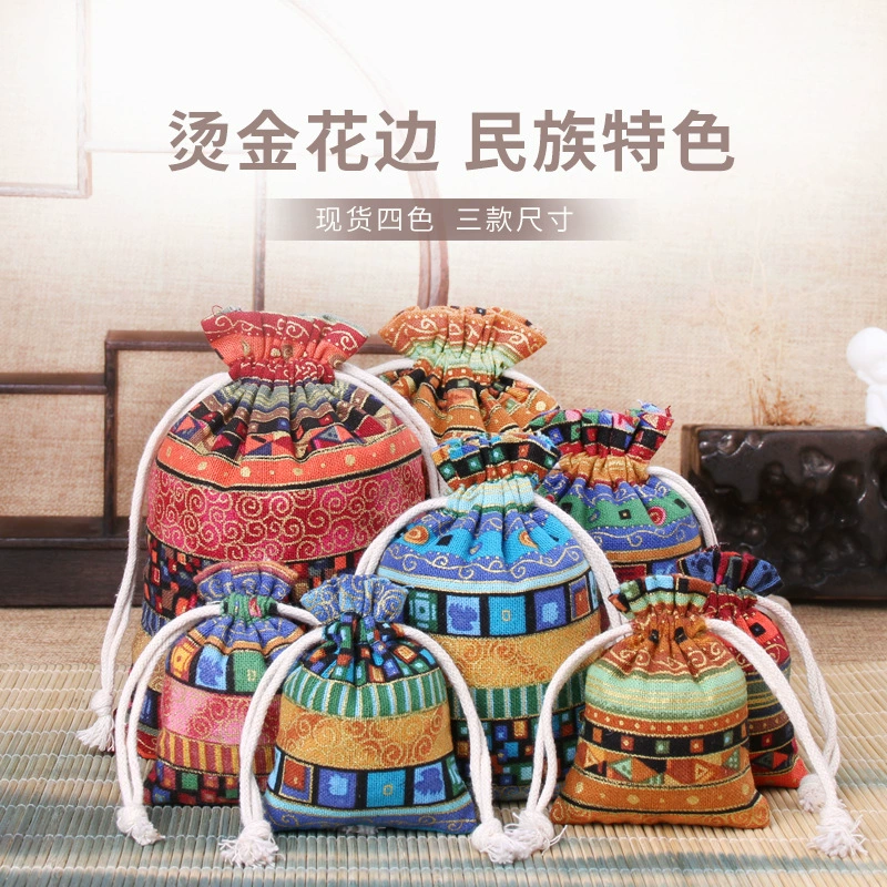 Этнический стиль старинные печатные полосатый хлопок шнурок Саше пустой мешок ювелирных изделий Подарочная упаковка сумка оптом