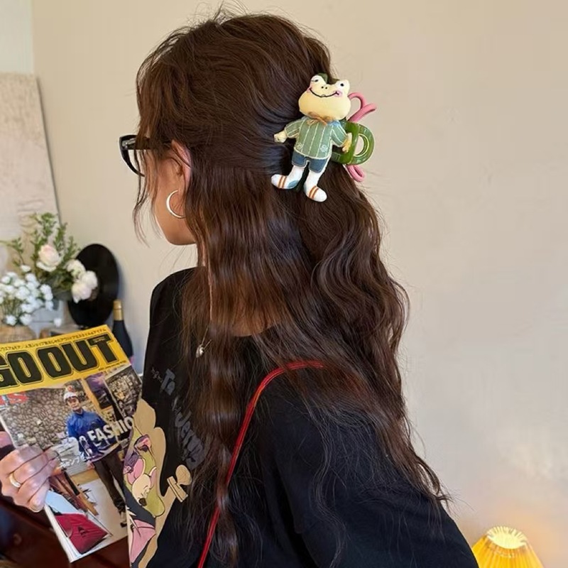 韩系清新小熊和蛙蛙玩偶盘发抓夹女2025新款高级感气质时尚发夹子|undefined