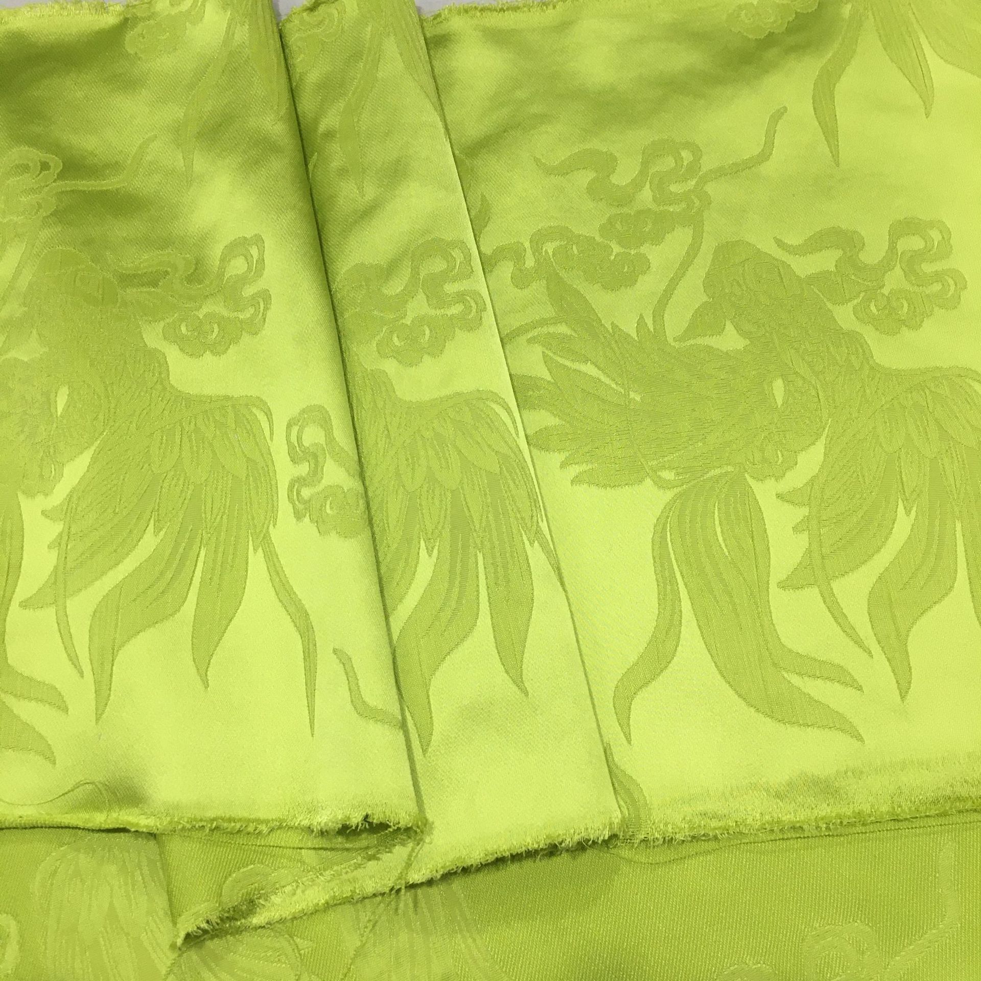 新中式国潮 绿色提花仿醋酸缎面料 金鱼柔软上衣连衣裙旗袍布料