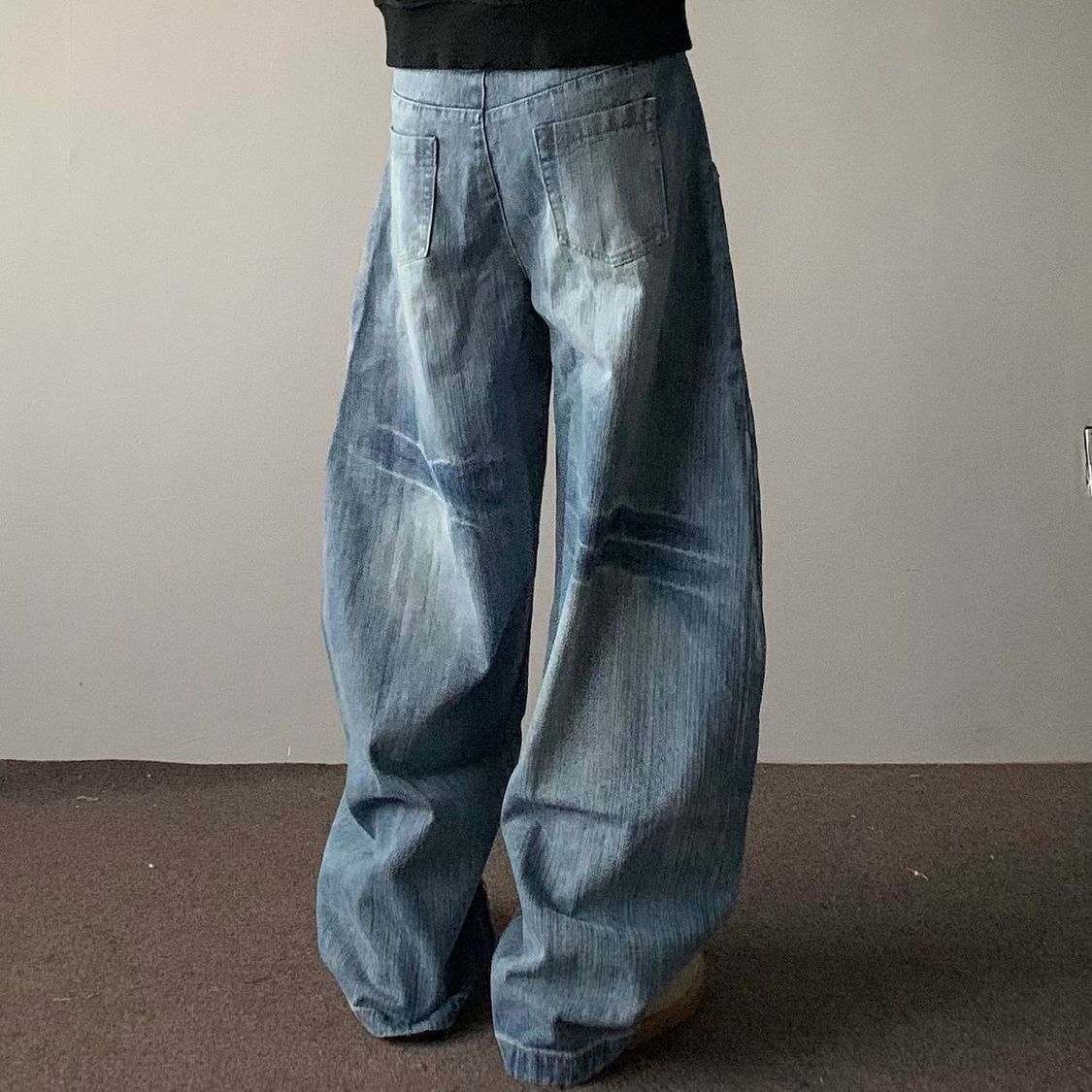 American Retro Street Washed Scimitar Jeans for Men, Loose Niche Design, Cleanfie Versatile Pants Trend