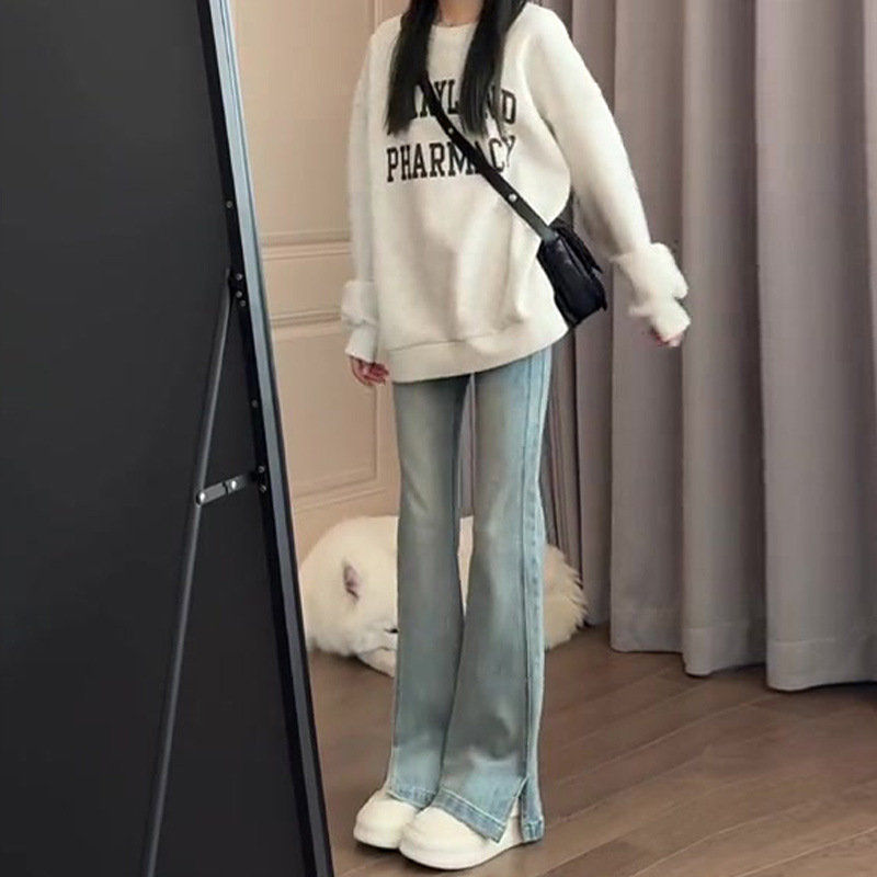 High-Waisted Slit Jeans for Women 2025 New Winter Large Size Fat mm Elastic Slimming Look Flared Pants High-Waisted Slit Jeans for Women 2025 New Winter Large Size Fat mm Elastic Slimming Look Flared Pants