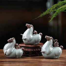 唐马茶宠摆件招财客厅玄关酒柜摆件陶瓷家用客厅办公茶桌茶宠摆件