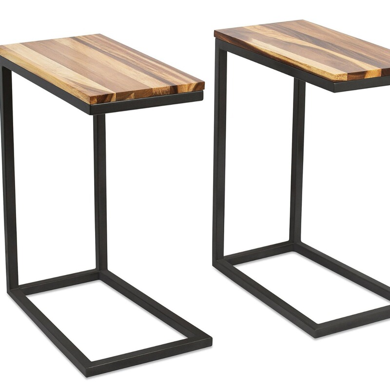 Computer Tray Set of 2 Industrial Design Natural Bed Sofa End Table Side Table - Living Room Chairs C-Shaped Table