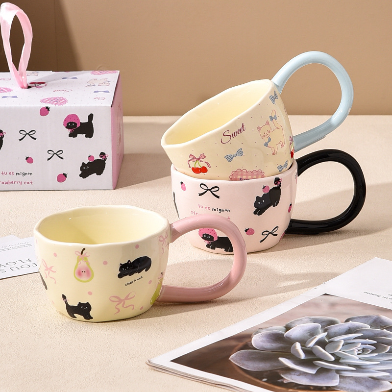 かわいい子猫陶磁器マグカップの親友コーヒーカップはギフトボックス付きオフィスで水を飲む高颜値カップの女性家庭用|undefined