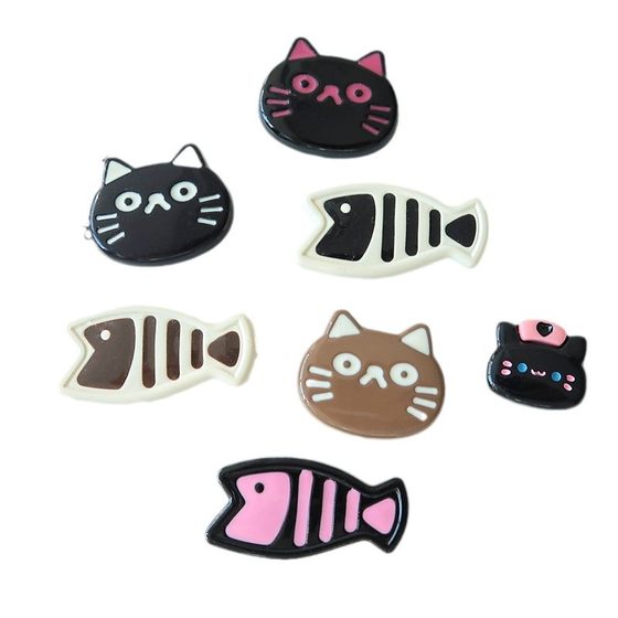 in stock pink kitten eating fish accessories flat bottom patch wholesale DIY mobile phone case shoe flower handmade material