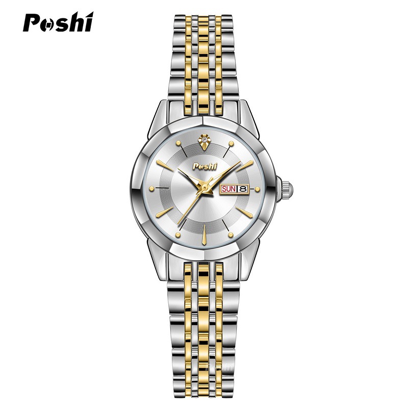 Poshi marca nuevo reloj de mujer impermeable luminoso doble calendario reloj de lujo tendencia reloj de pulsera de mujer