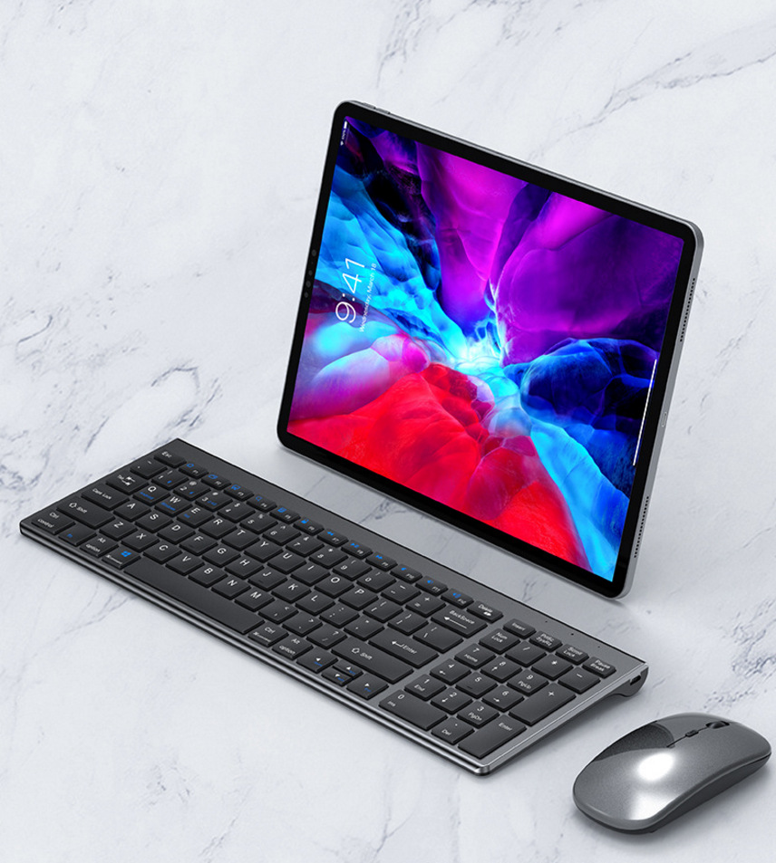 2.4G+藍牙三模無線鍵鼠套裝 兩區剪刀腳充電鍵盤鼠標99鍵帶數字區