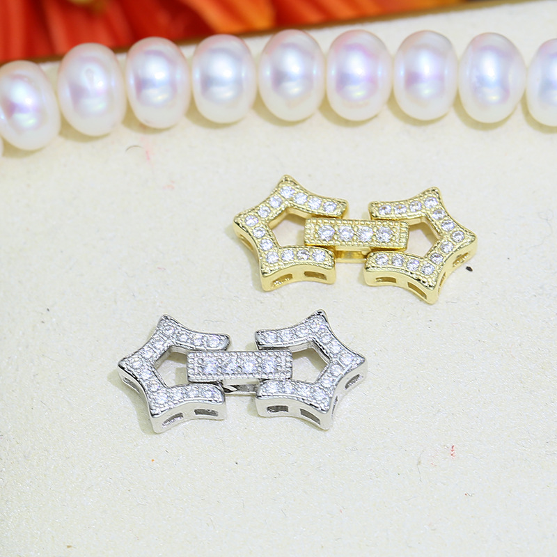 DIY parts S925 Sterling Silver Pearl Beeswax Necklace Connect Buckle Bracelet sweater chain Buckle Beaded silver buckle