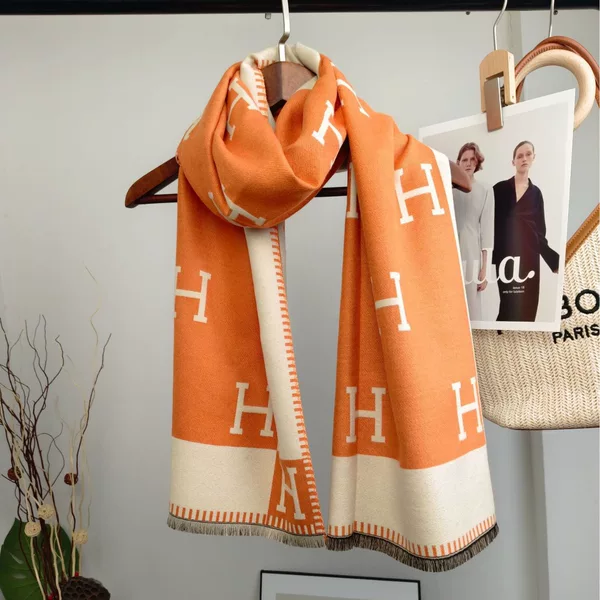 New Winter Scarf, Double-Sided, Fashionable, Thickened, H Letter Design, Faux Cashmere Neck Warmer, Warm Shawl, Short Fringe, Cross-Border