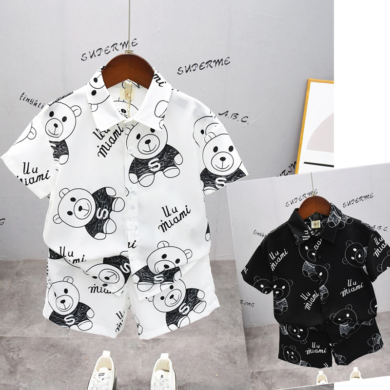 Boy Summer wear suit 2021 new pattern Western style Fashionable clothes children Korean Edition handsome shirt Short sleeved Two piece set