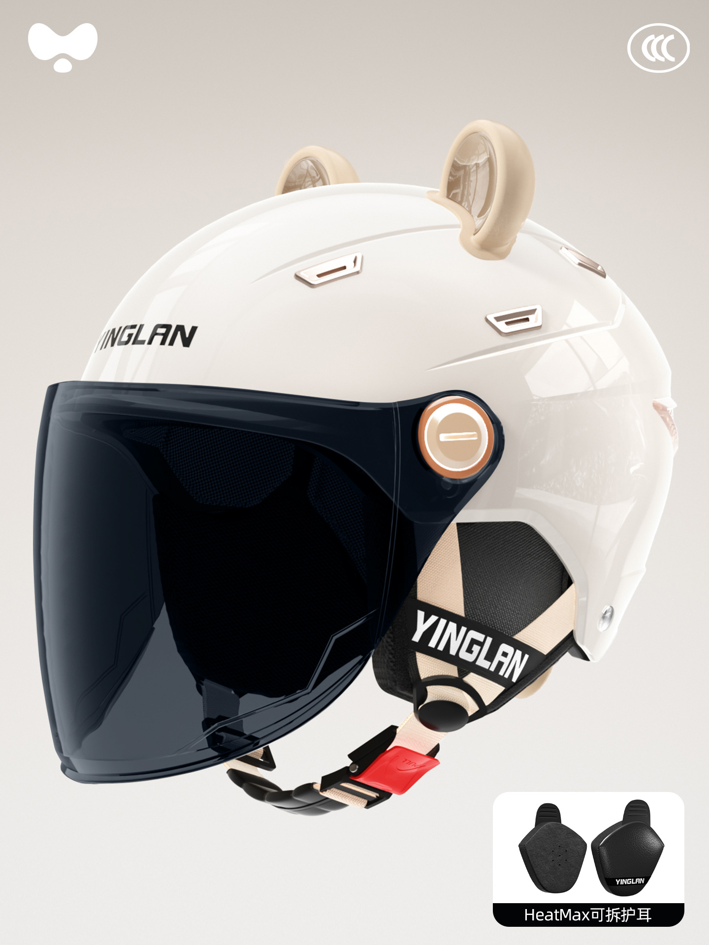 Motosiklet kaskı (dəbilqə): Universal 3C Certified Double - 3c-single-visor-white-sunscreen-long-visor-heatmax-detachable-earmuffs-one-size