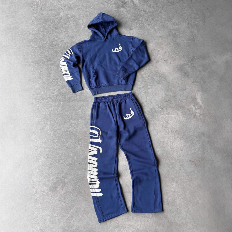 Cross-Border Unisex Loose-Fitting Couple's Style Hoodie Set with Classic Letter Print and Long Sleeves