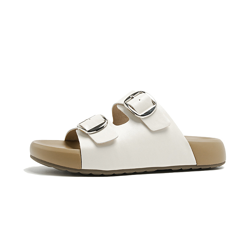Genuine Leather Small Thick Slippers for Women's Summer Wear Height-increasing Shit-stepping Slippers High-end Dress Sandals plus size