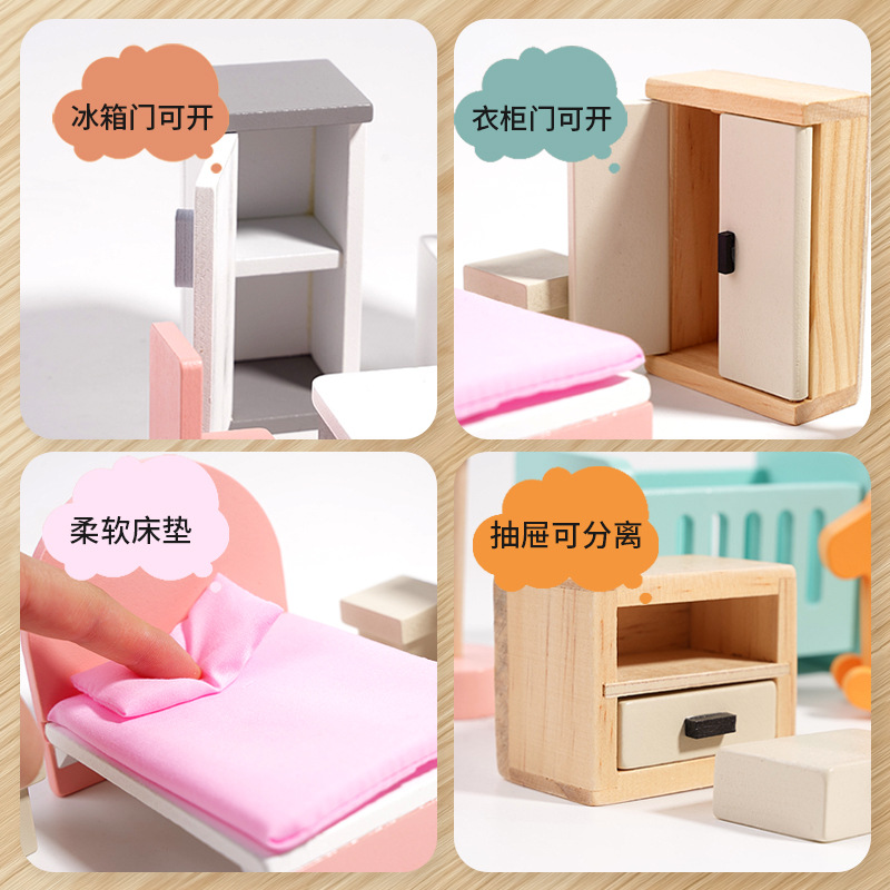 Mini casa de madera para niños muebles pequeños simulación dormitorio sala de estar modelo casa de muñecas