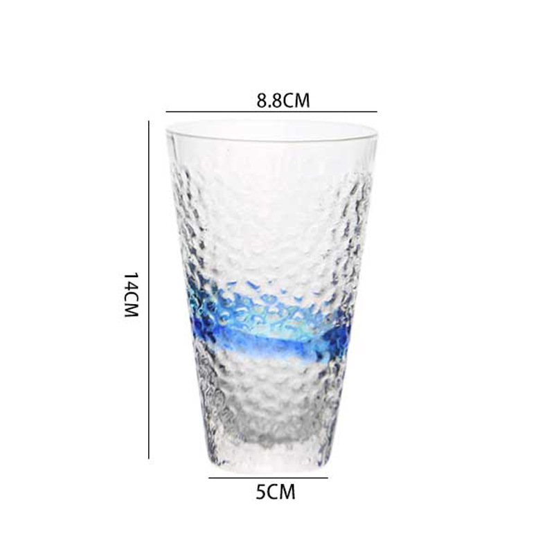 Estilo japonés patrón de martillo creativo Cinta Azul vidrio transparente taza de beber copa de vino del hogar jugo de bebida Internet Celebrity Cup