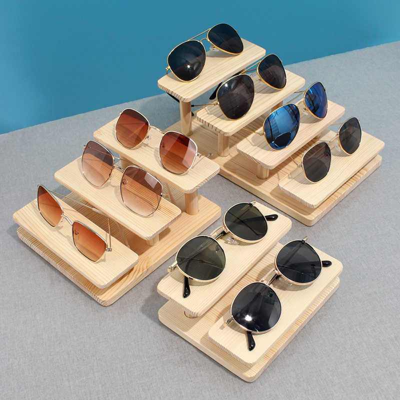 Solid Wood Glasses Frame Sunglasses Bracket Pine Sunglasses Pendant Bracket Jewelry Display Rack Trapezoidal Hand Display Rack