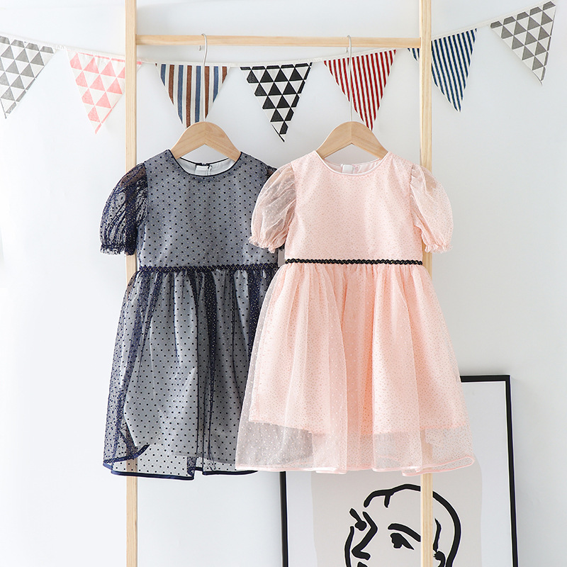 goods in stock KACADY summer Europe and America Children Girls Solid lovely Short sleeved Dress children